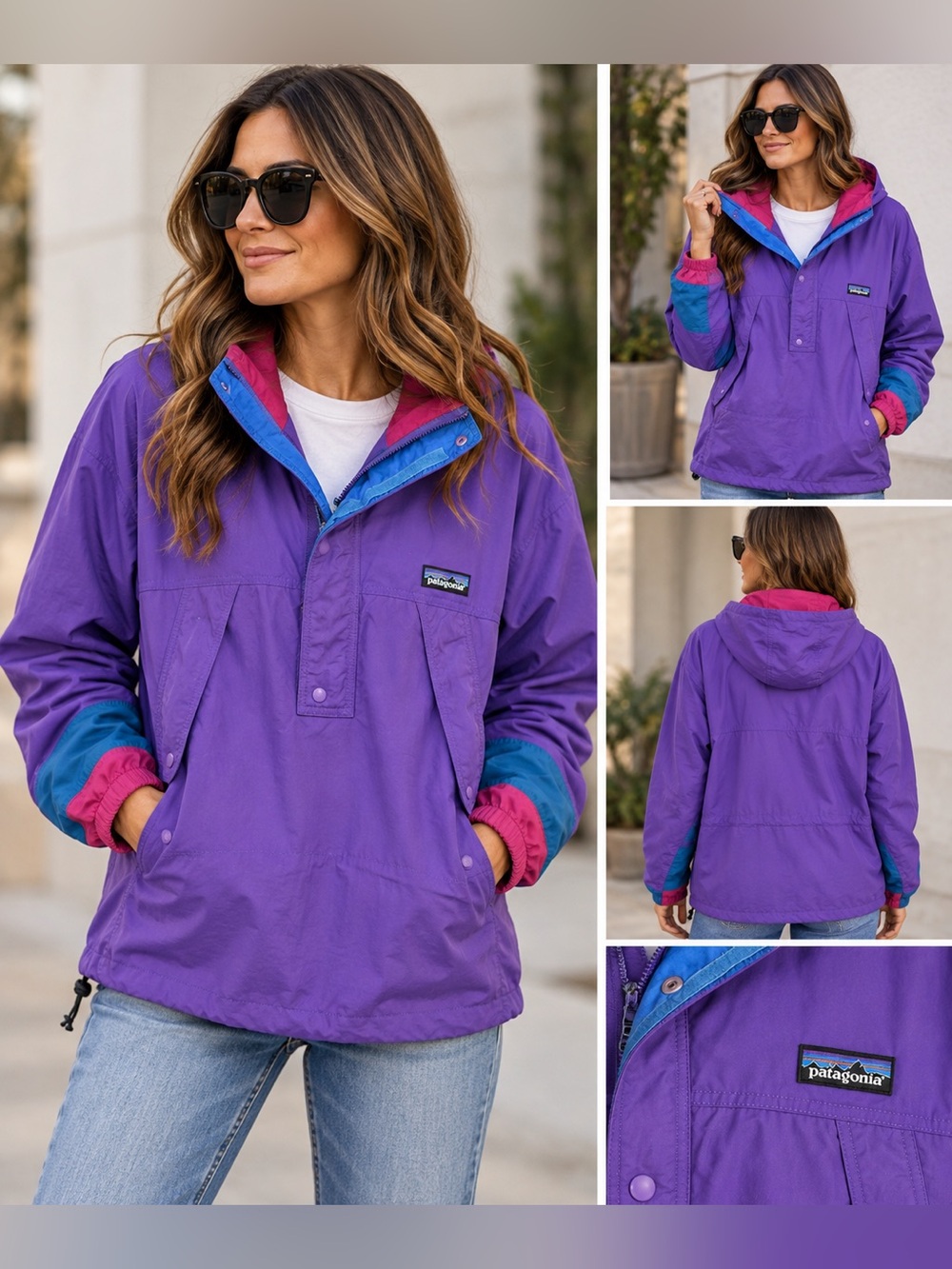 PATAGONIA Purple Vintage 90s
Lined 1/4 Zip Nylon Hooded Parka
Jacket Sz L